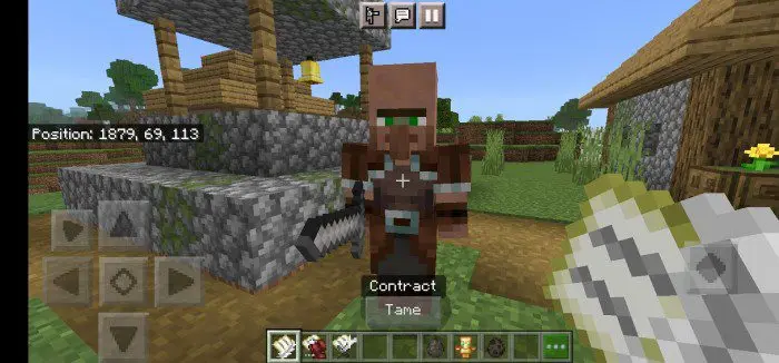 Armored villager holding a sword near well