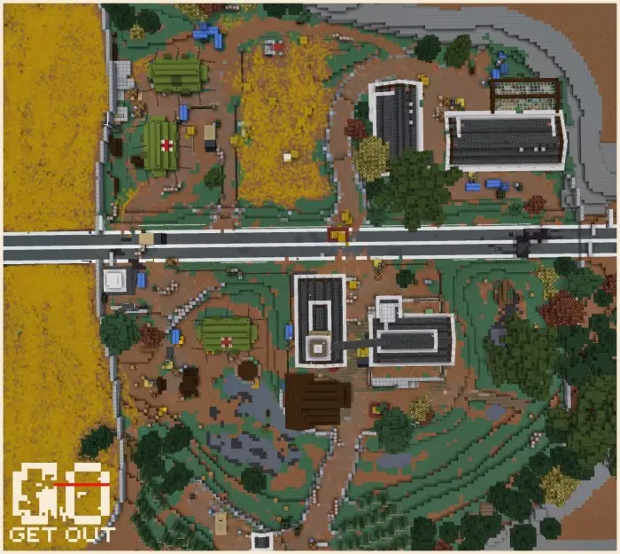 Top-down view of a survival challenge map.