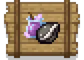 Pixel art drink and dessert on wooden crate