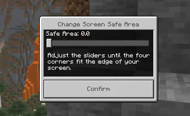 Screen safe area adjustment menu popup