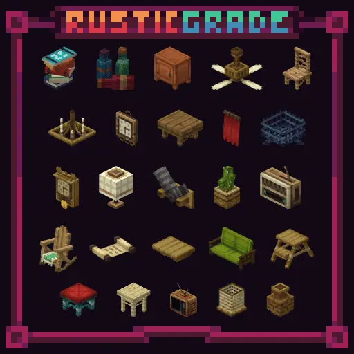 Assorted rustic-style furniture icons