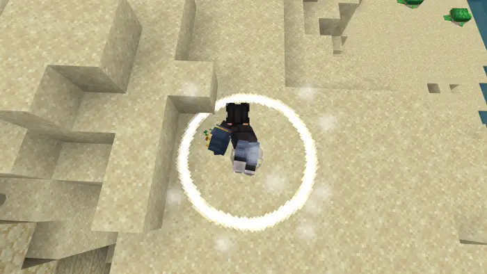 Player uses powerful gauntlet on sandy terrain