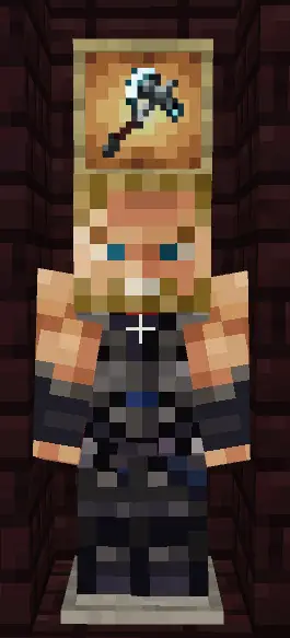 Pixel hero with hammer icon above head