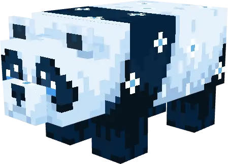 Pixelated blue panda with snowflake patterns