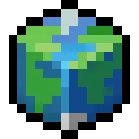 Pixel globe with a sword through it