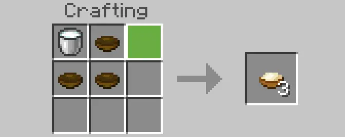 Crafting recipe with bowls and milk.