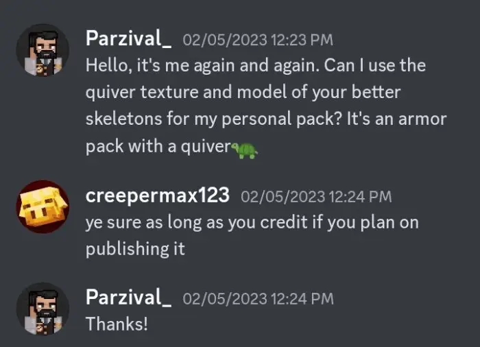 Discord chat about using quiver textures