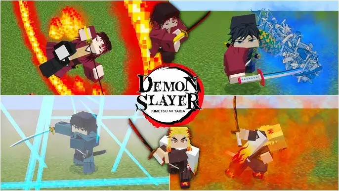 Blocky Demon Slayer characters using sword skills