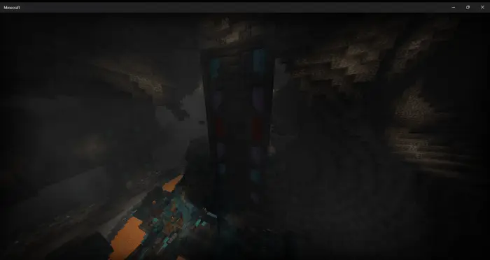 Tall underground structure with glowing ores