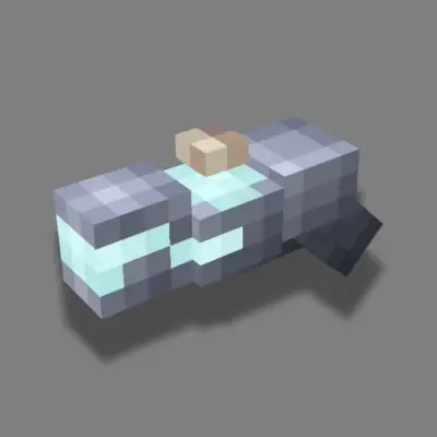 Blocky robotic fish with glowing blue stripe