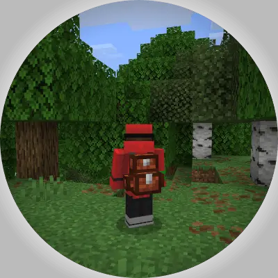 Character with brown backpack in forest