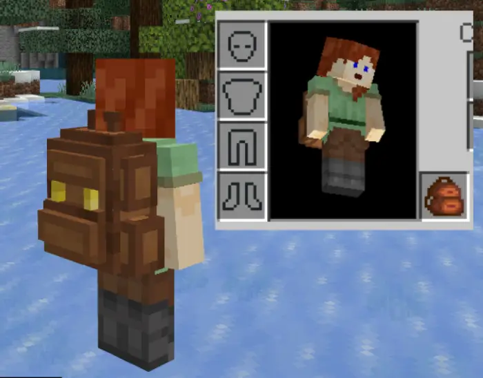 Character wears a large brown backpack mod