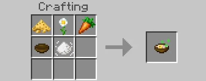 Crafting recipe with cheese, carrot, and bowl