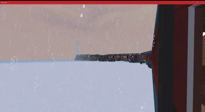 ALT text Long train in snowy landscape, winter scene