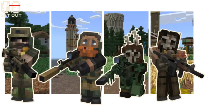 Four armed soldiers in tactical gear outdoors