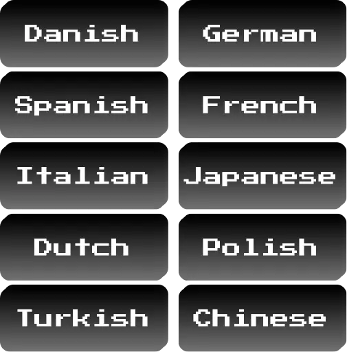 Language selection buttons in pixel font