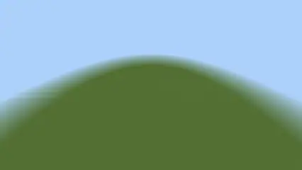 Curved projectile path over grassy hill