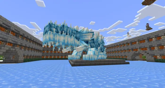 Crystal ice beast statue in courtyard