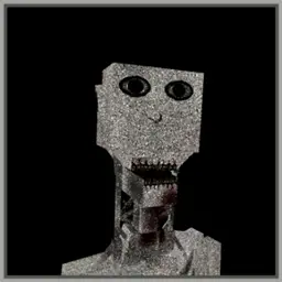 Sinister robot-like creature with dark eyes