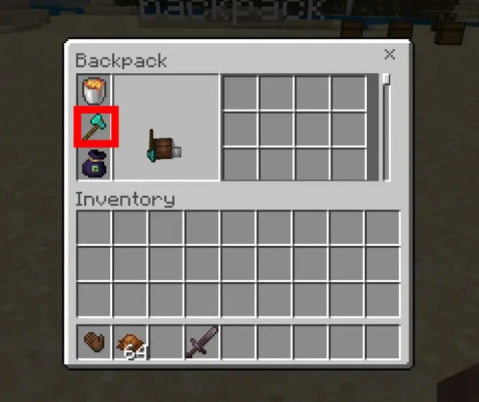 Backpack addon inventory interface shown.