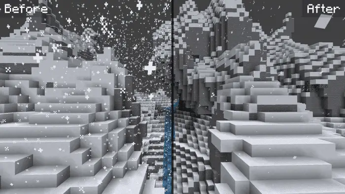 Before and after snowy weather texture upgrade