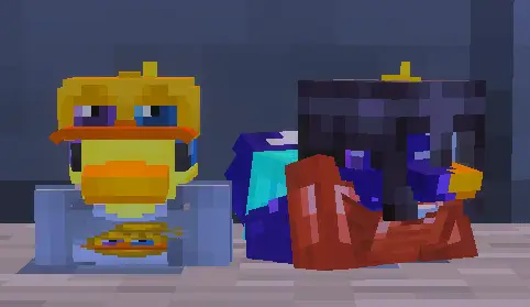 Two characters wearing colorful armor cosmetics