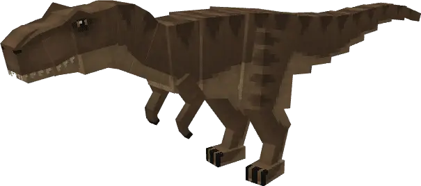 Blocky brown dinosaur model with sharp teeth