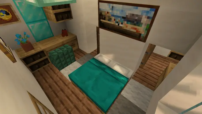 Modern villa bedroom with desk and painting