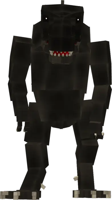Hybrid T.rex-human monster with sharp teeth
