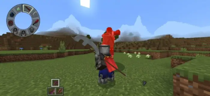 Armored player battles a red creature outdoors.