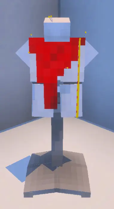 Mannequin with red pixelated armor cape