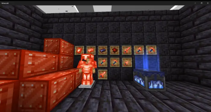 ALT Display of new ores, armor, and tools.