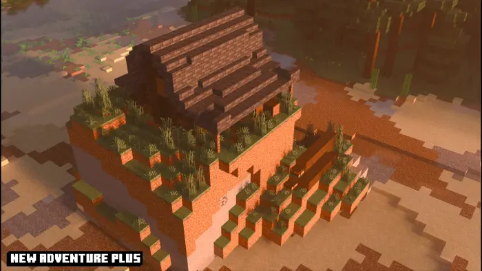 Desert hill structure with grass and stairs