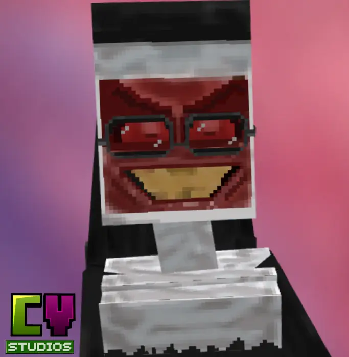 Pixelated evil nun character with glasses
