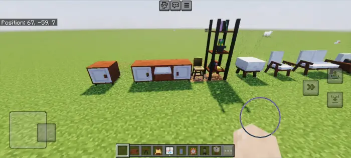 Various blocky furniture pieces in a row