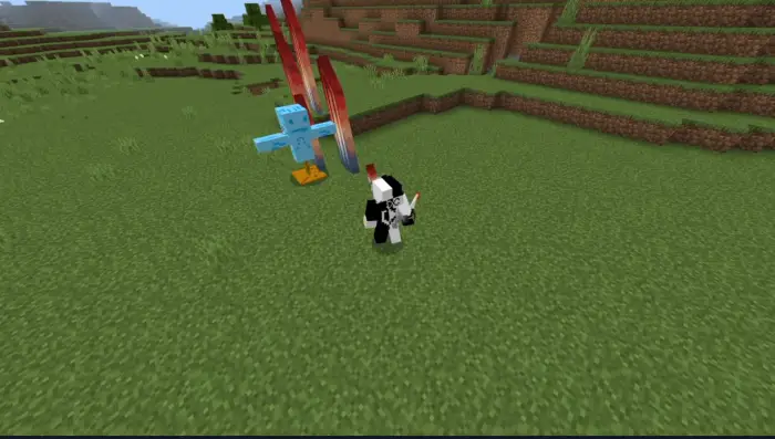 Player battles blue creature with fiery wings.
