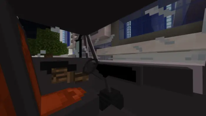 Blocky truck interior with steering wheel