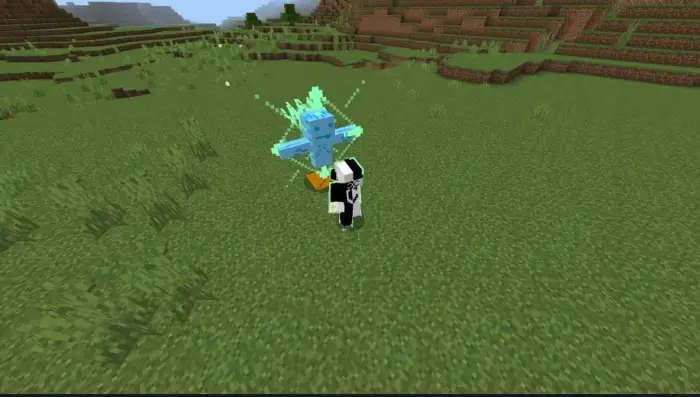 Player summons glowing blue anime creature