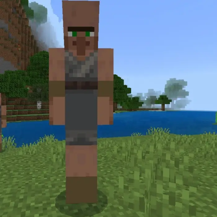 Tall villager variant standing by a lake