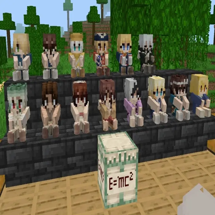 Anime characters sitting on stone steps.