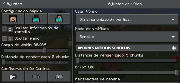 Game video and control settings menu