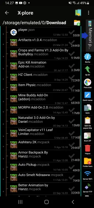 ALT List of addon files in X-Plore File Manager