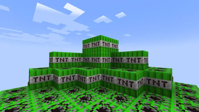 Green TNT blocks stacked in a pyramid shape