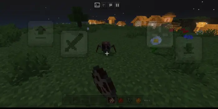 Player facing a hostile spider at night