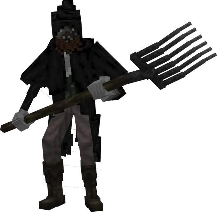 Pixelated mob holding a large pitchfork