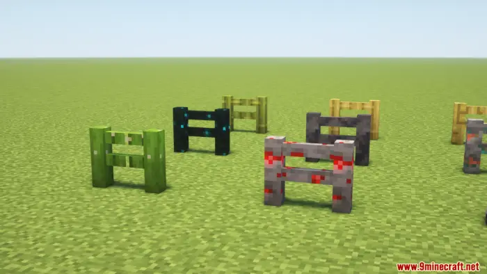 Colorful decorative fences on grassy terrain