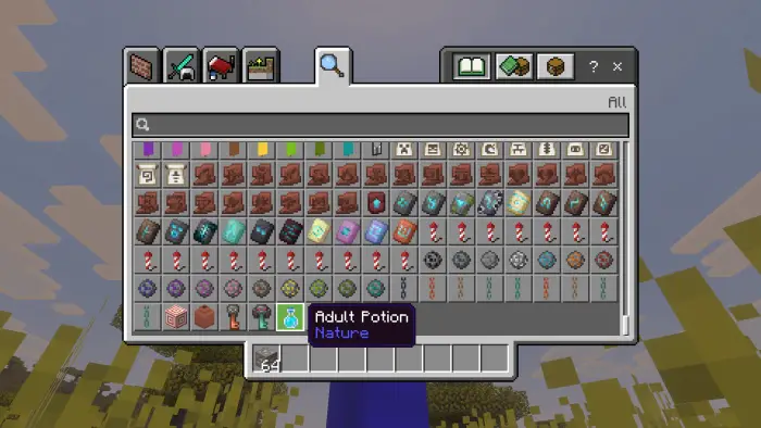 Potion selection menu with Adult Potion highlighted