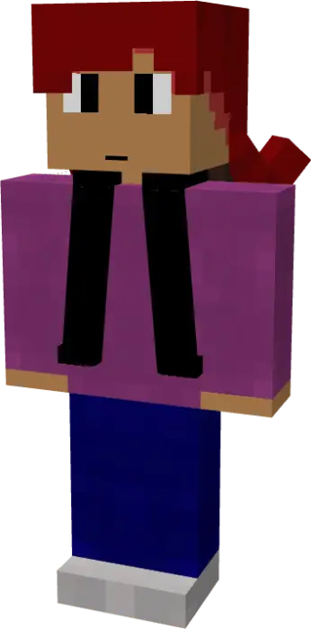 Blocky character with red hair and purple shirt