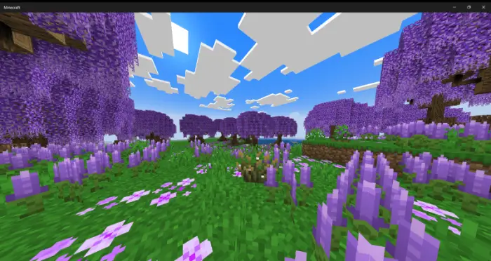 Vibrant purple forest with blooming flowers