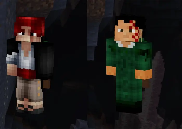 Two blocky pirate character skins in-game.
